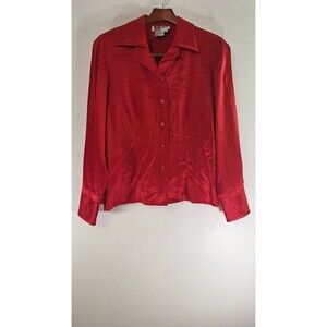 Vtg SIMON CHANG 100% Silk Red Button Front Women Sz 6 Quiet Luxury Holiday‎ Work